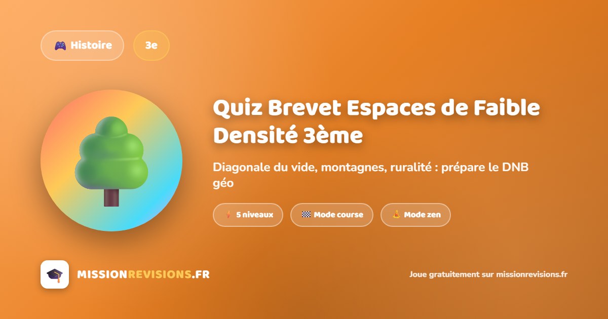 Quiz Brevet Espaces de Faible Densité 3ème | Mission Révisions
